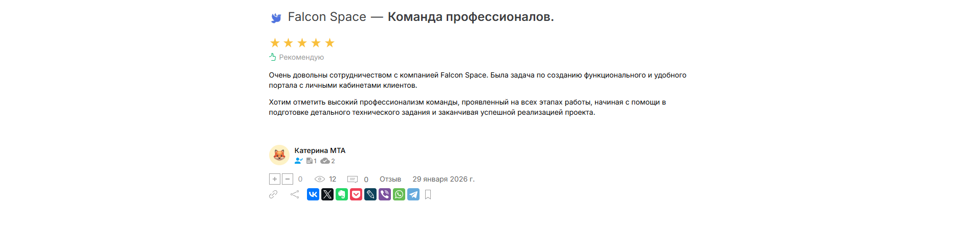 Отзыв Falcon Space